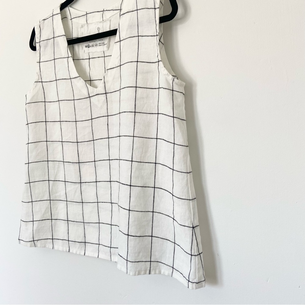 SOLD Not Perfect Linen V Neck Large Check Print Tank size S/M - Picture 2 of 11